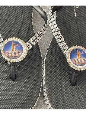 Women's Black Rhinestone Flip Flop Sandals - Artemis II Detail